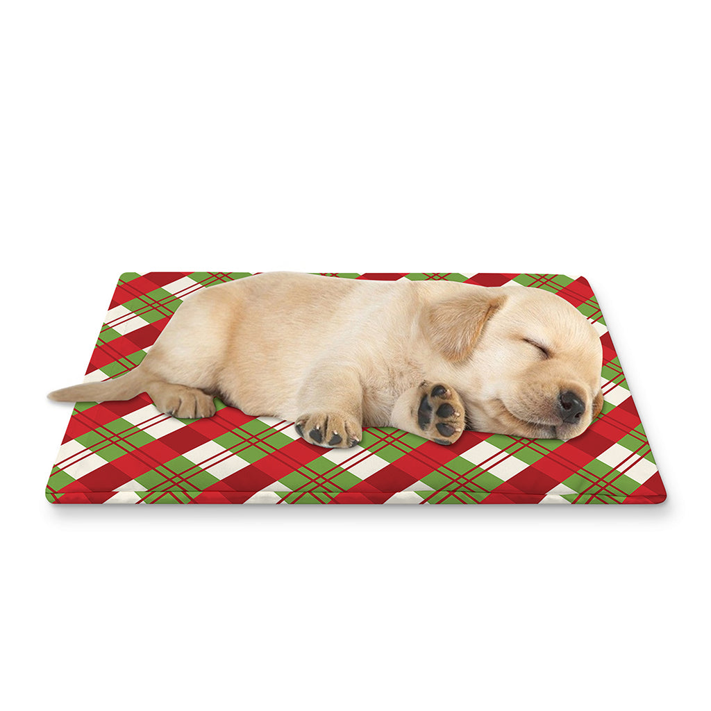Merry Christmas Plaid Pattern Print Pet Cooling Mat Cover