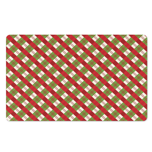 Merry Christmas Plaid Pattern Print Polyester Doormat