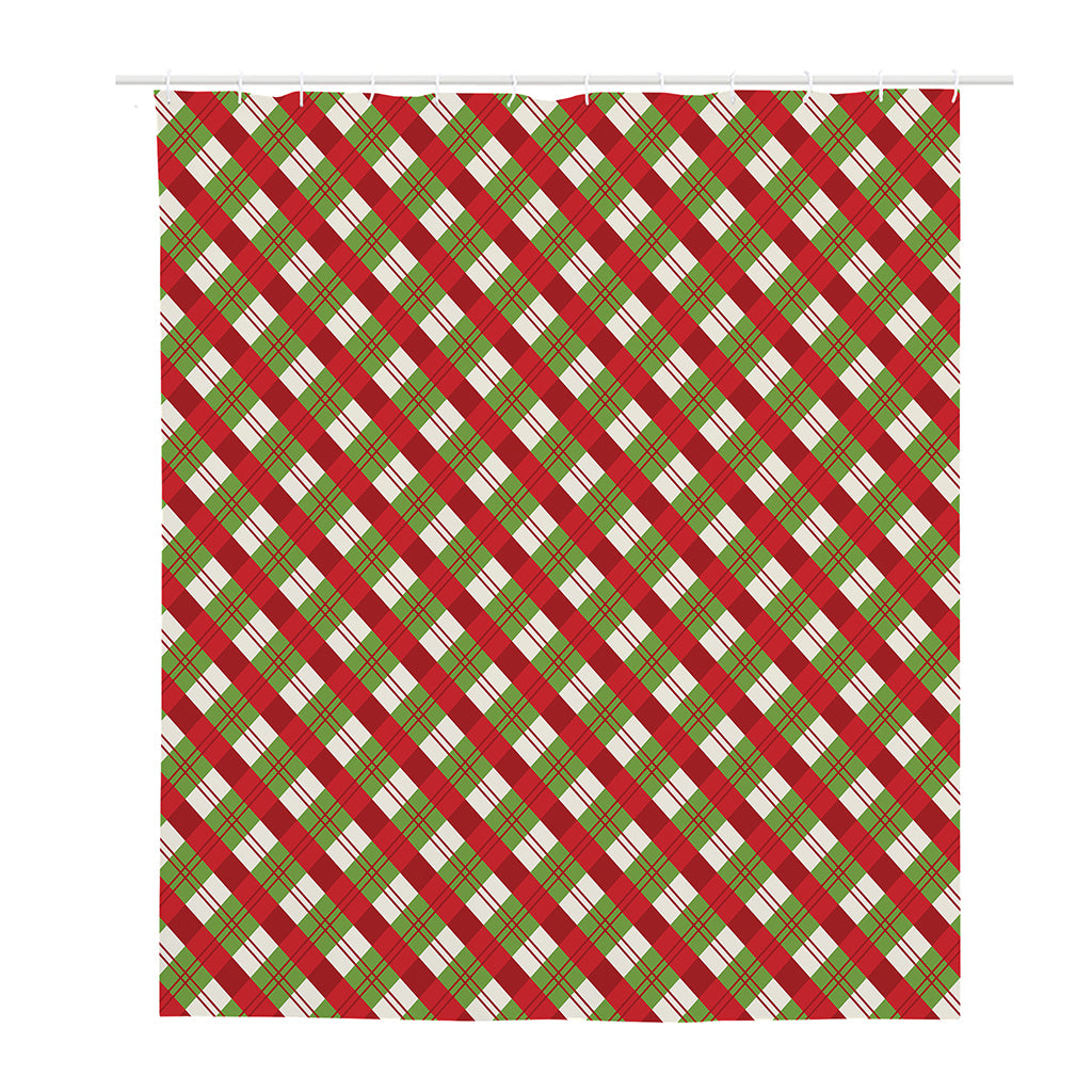 Merry Christmas Plaid Pattern Print Polyester Shower Curtain