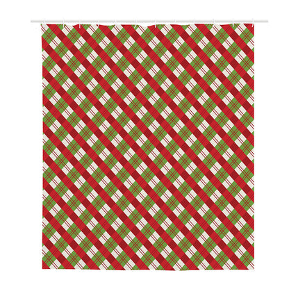Merry Christmas Plaid Pattern Print Polyester Shower Curtain
