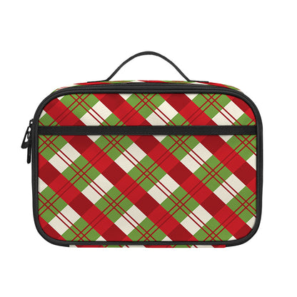 Merry Christmas Plaid Pattern Print Portable Lunch Bag