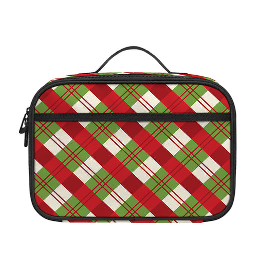 Merry Christmas Plaid Pattern Print Portable Lunch Bag