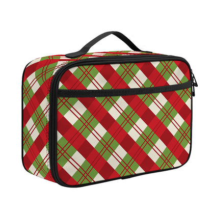 Merry Christmas Plaid Pattern Print Portable Lunch Bag