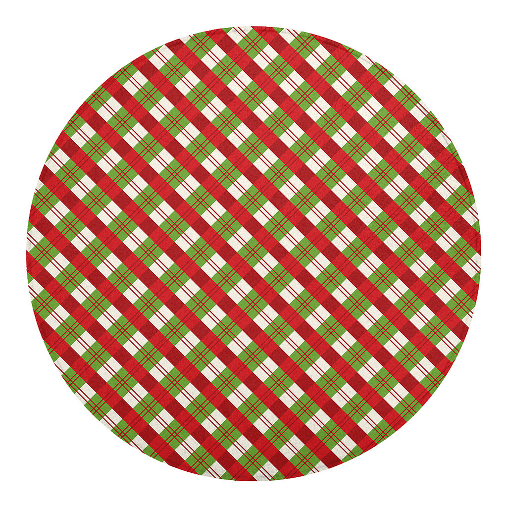Merry Christmas Plaid Pattern Print Round Blanket