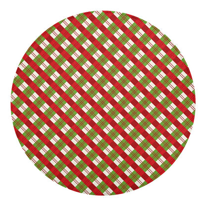 Merry Christmas Plaid Pattern Print Round Blanket