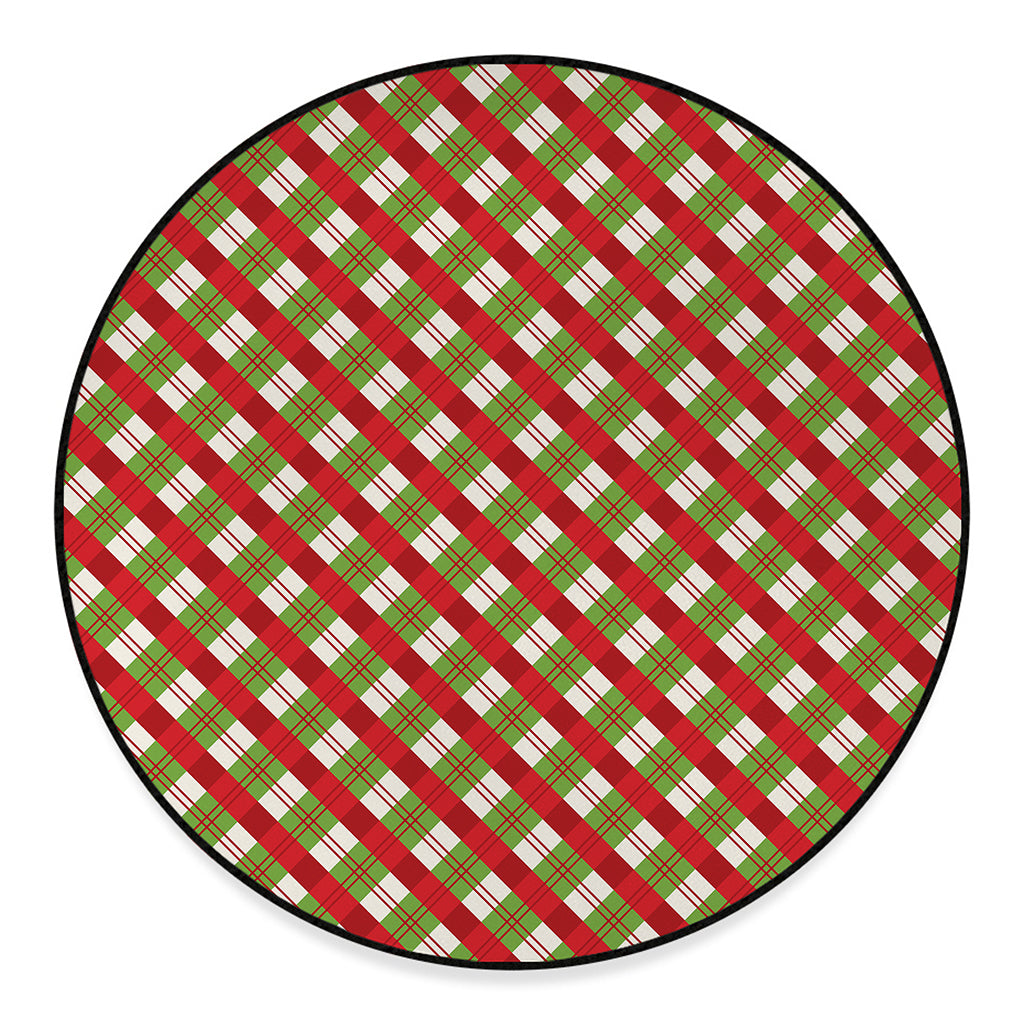 Merry Christmas Plaid Pattern Print Round Floor Mat