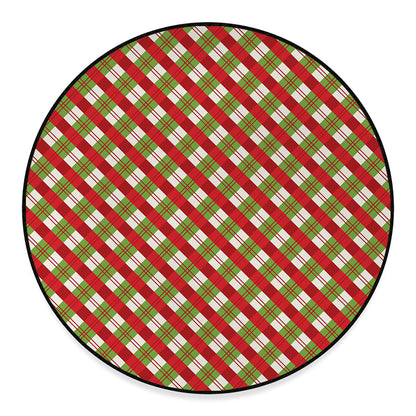 Merry Christmas Plaid Pattern Print Round Floor Mat