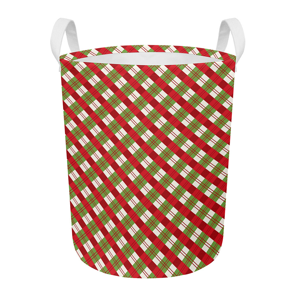 Merry Christmas Plaid Pattern Print Round Laundry Basket