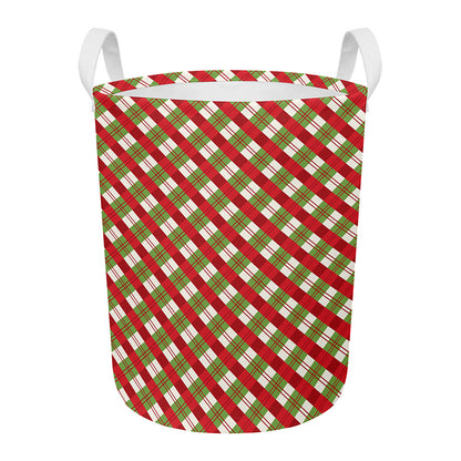 Merry Christmas Plaid Pattern Print Round Laundry Basket