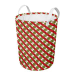 Merry Christmas Plaid Pattern Print Round Laundry Basket