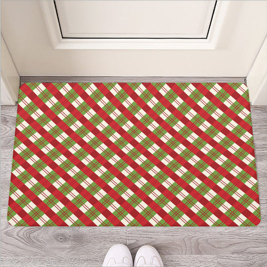 Merry Christmas Plaid Pattern Print Rubber Doormat