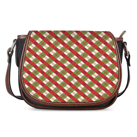 Merry Christmas Plaid Pattern Print Saddle Bag