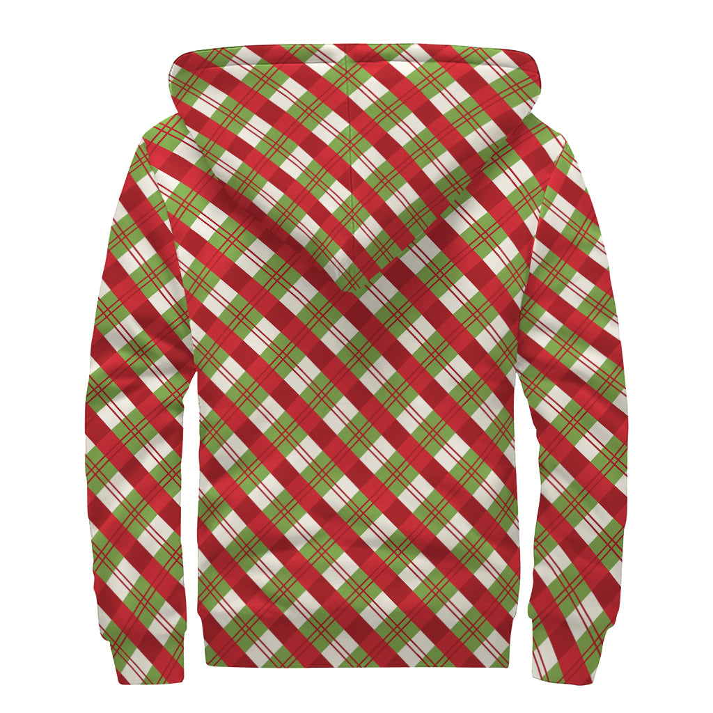 Merry Christmas Plaid Pattern Print Sherpa Lined Zip Up Hoodie