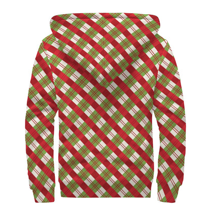 Merry Christmas Plaid Pattern Print Sherpa Lined Zip Up Hoodie