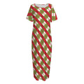 Merry Christmas Plaid Pattern Print Short Sleeve Long Nightdress