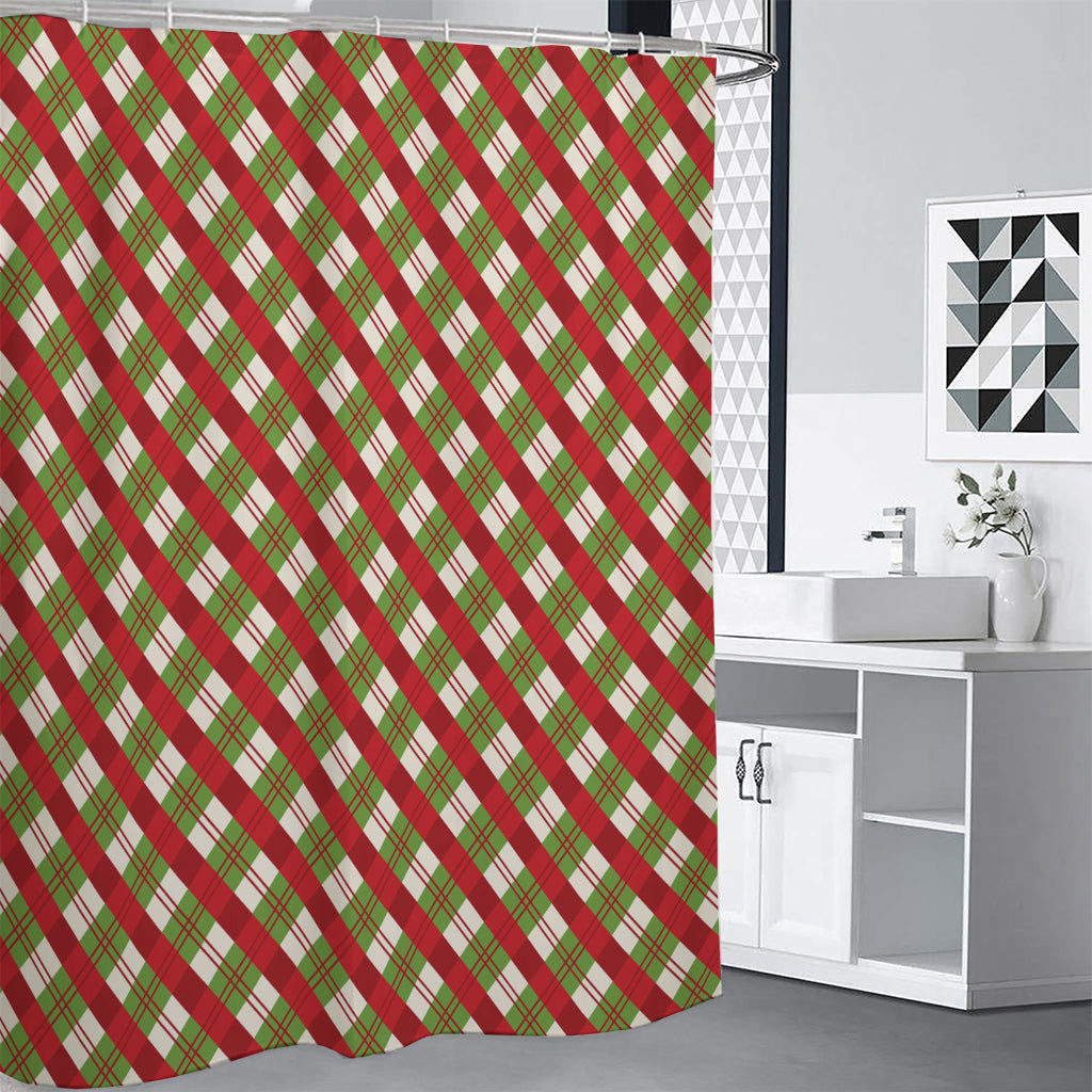 Merry Christmas Plaid Pattern Print Shower Curtain