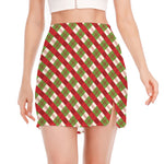 Merry Christmas Plaid Pattern Print Side Slit Mini Skirt