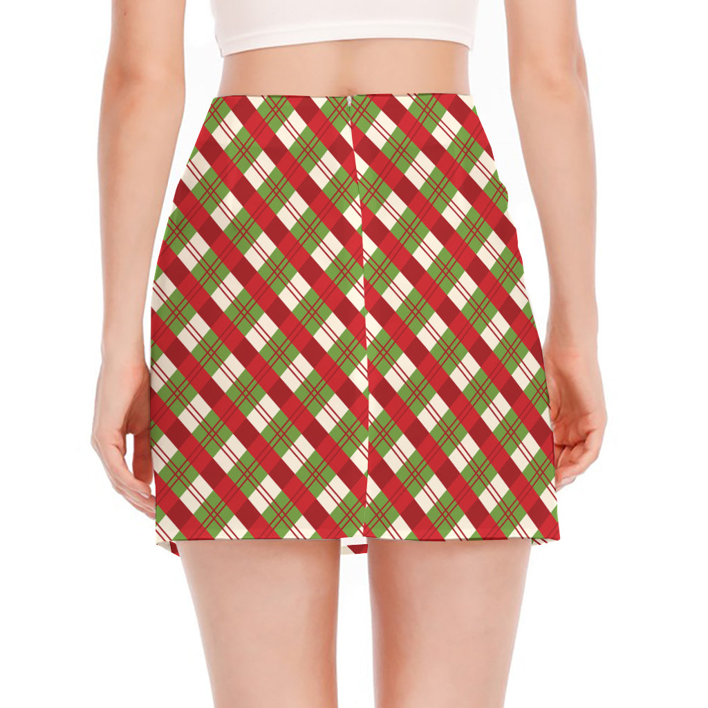 Merry Christmas Plaid Pattern Print Side Slit Mini Skirt