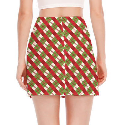 Merry Christmas Plaid Pattern Print Side Slit Mini Skirt