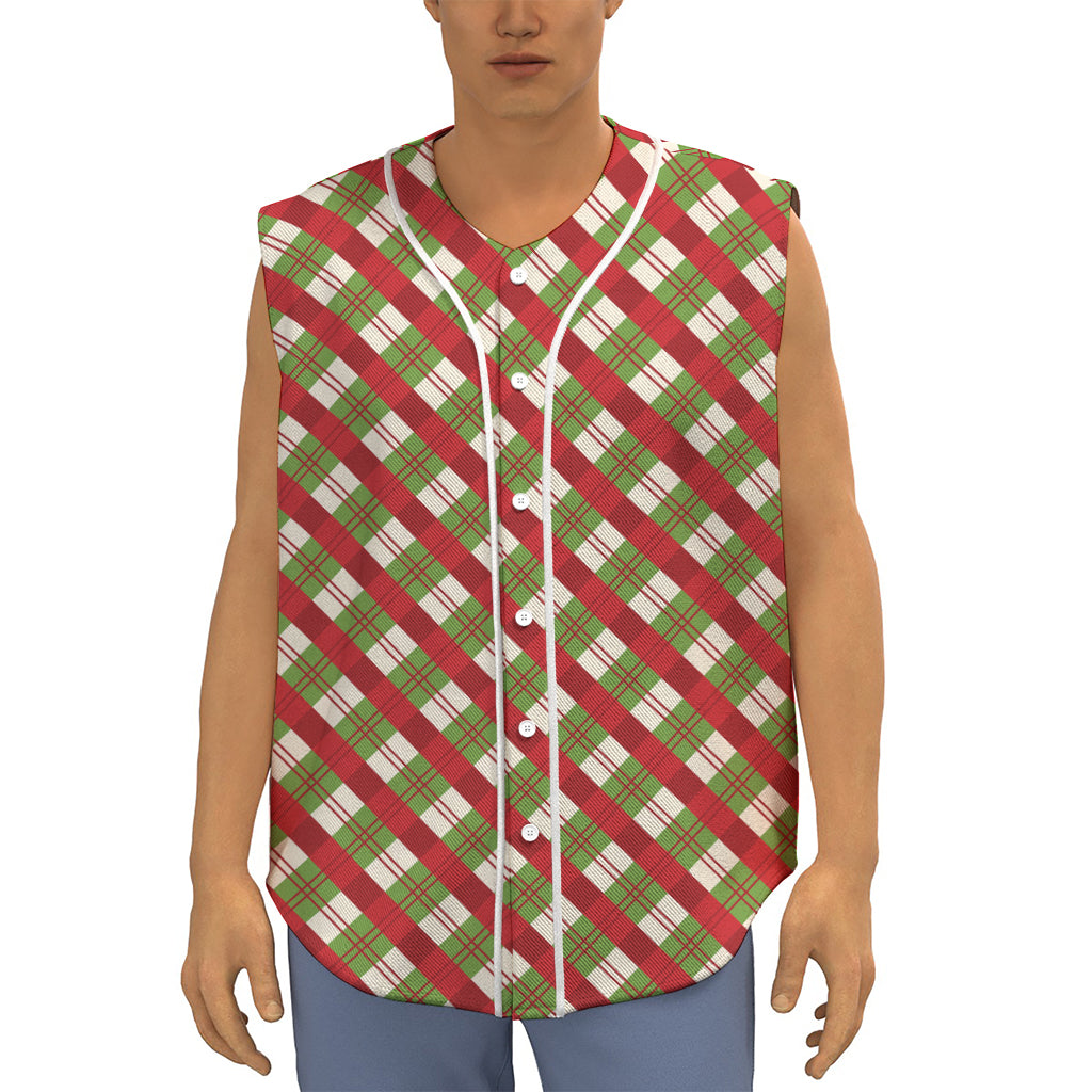 Merry Christmas Plaid Pattern Print Sleeveless Baseball Jersey