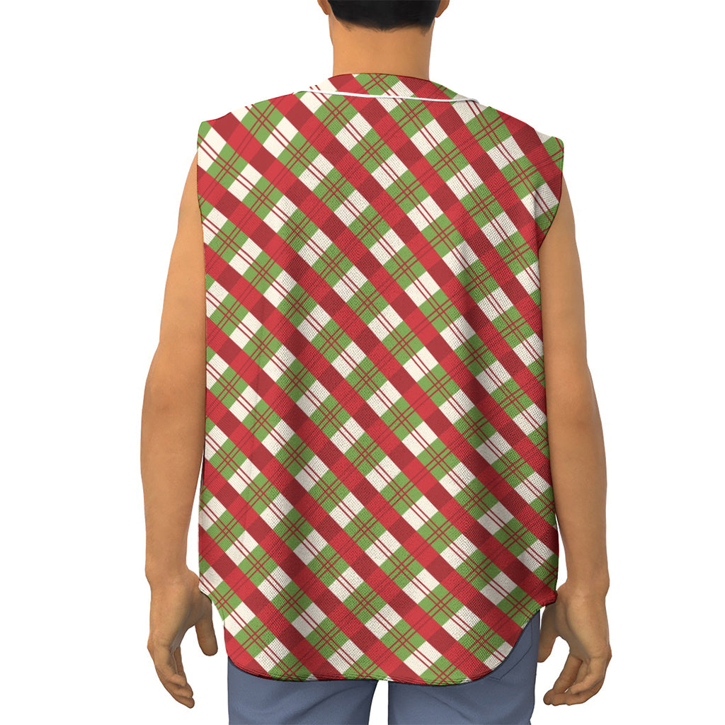 Merry Christmas Plaid Pattern Print Sleeveless Baseball Jersey