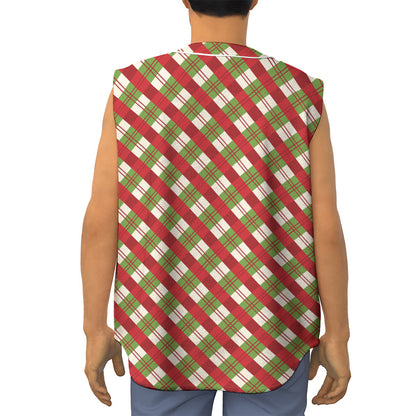 Merry Christmas Plaid Pattern Print Sleeveless Baseball Jersey