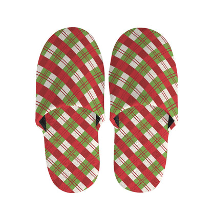 Merry Christmas Plaid Pattern Print Slippers