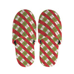 Merry Christmas Plaid Pattern Print Slippers