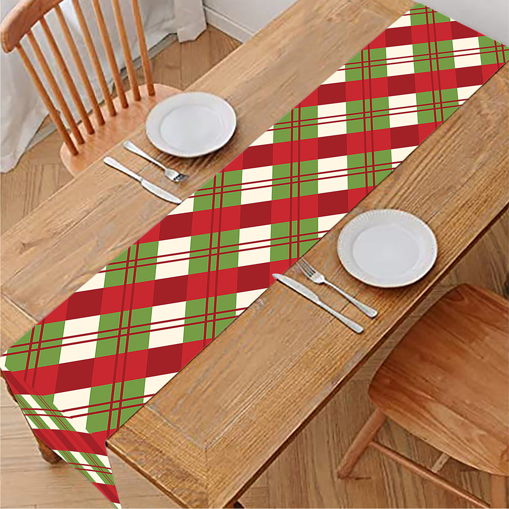 Merry Christmas Plaid Pattern Print Table Runner