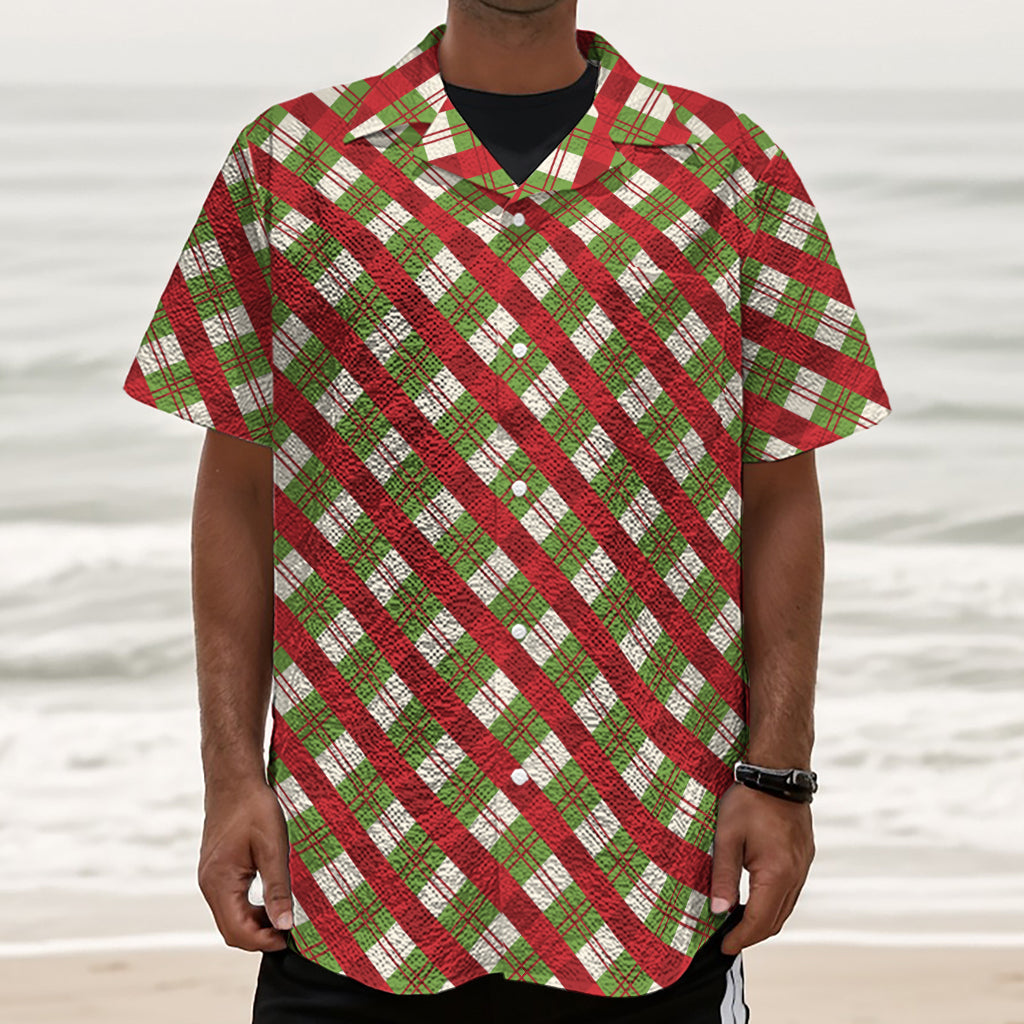 Merry Christmas Plaid Pattern Print Textured Short Sleeve Shirt