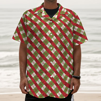 Merry Christmas Plaid Pattern Print Textured Short Sleeve Shirt