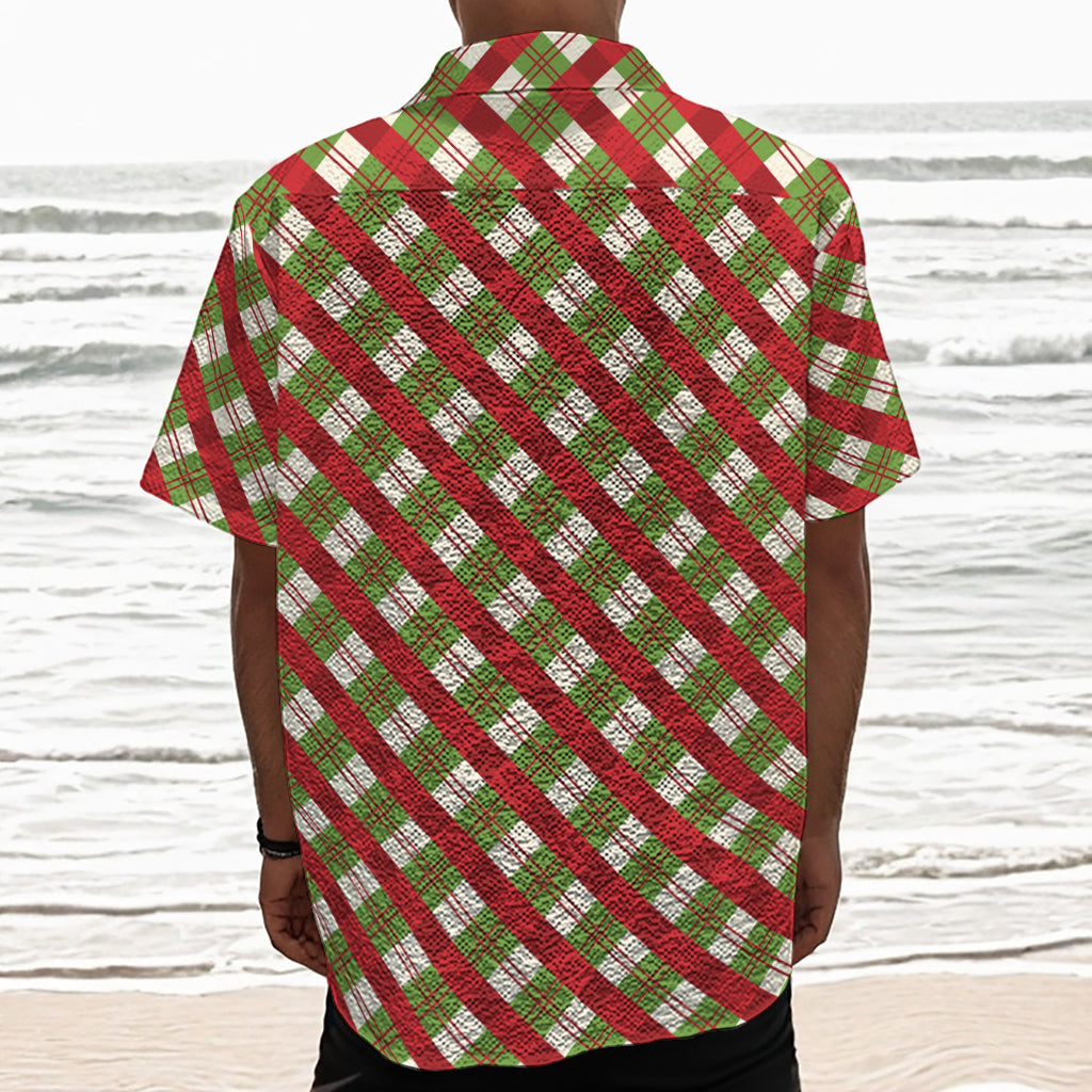 Merry Christmas Plaid Pattern Print Textured Short Sleeve Shirt