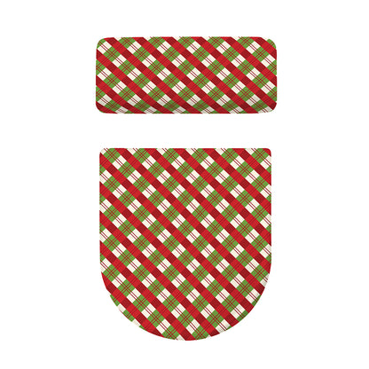 Merry Christmas Plaid Pattern Print Toilet Lid And Tank Cover Set