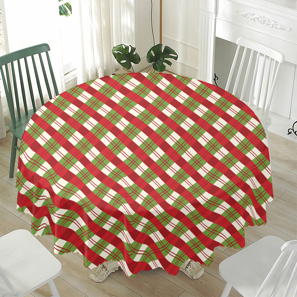 Merry Christmas Plaid Pattern Print Waterproof Round Tablecloth