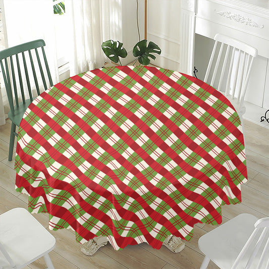 Merry Christmas Plaid Pattern Print Waterproof Round Tablecloth