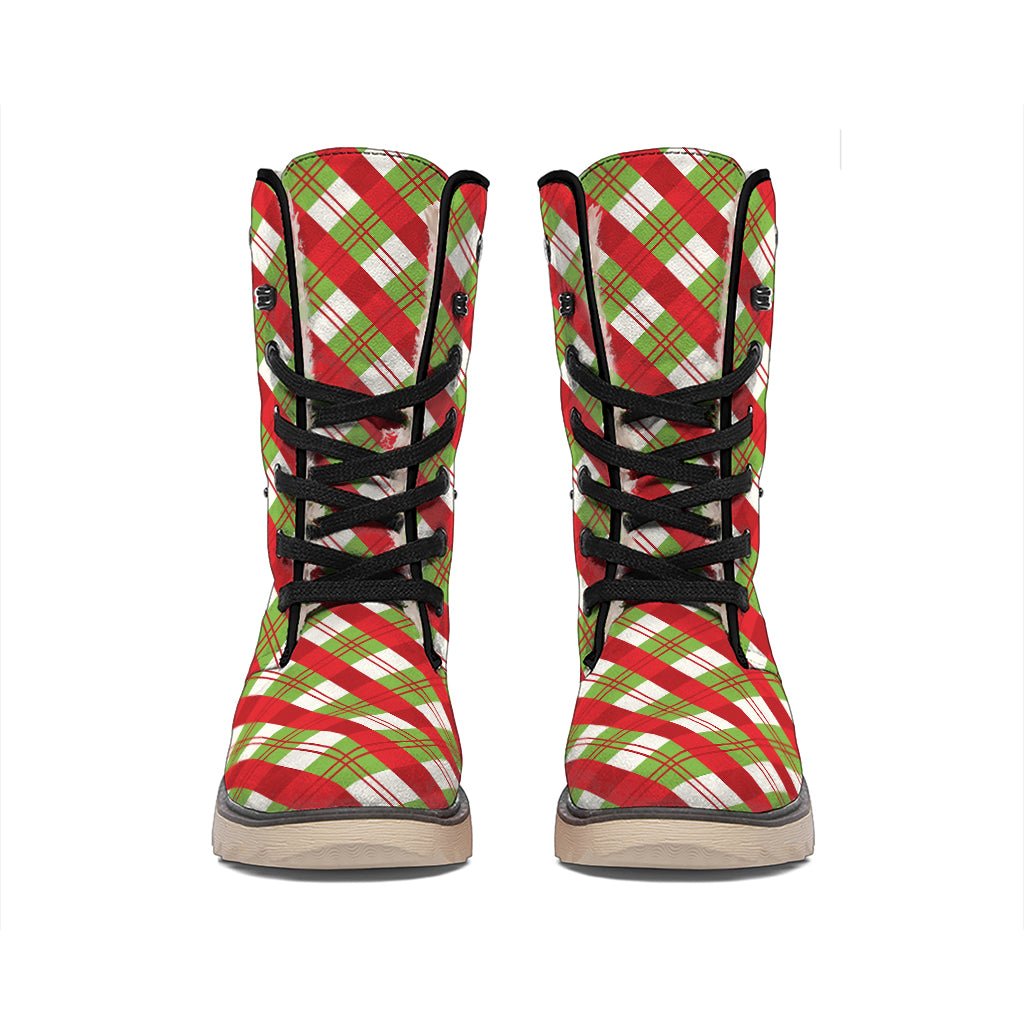 Merry Christmas Plaid Pattern Print Winter Boots