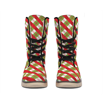 Merry Christmas Plaid Pattern Print Winter Boots
