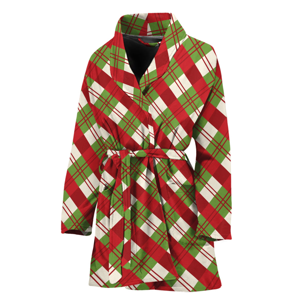 Merry Christmas Plaid Pattern Print Women's Bathrobe
