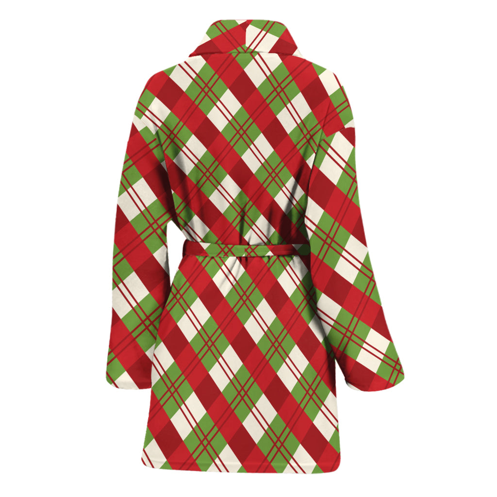 Merry Christmas Plaid Pattern Print Women's Bathrobe