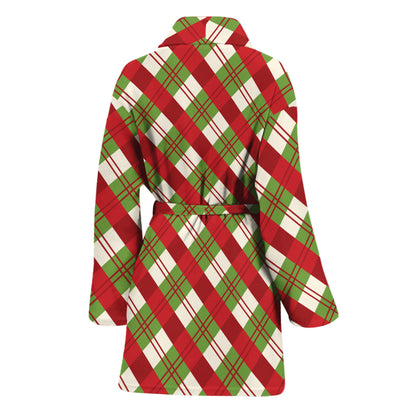 Merry Christmas Plaid Pattern Print Women's Bathrobe