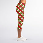 Merry Christmas Plaid Pattern Print Women's Capri Leggings