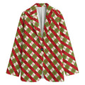 Merry Christmas Plaid Pattern Print Women's Cotton Blazer