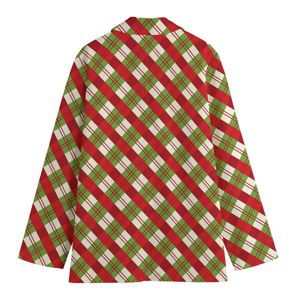 Merry Christmas Plaid Pattern Print Women's Cotton Blazer
