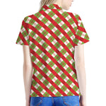 Merry Christmas Plaid Pattern Print Women's Polo Shirt