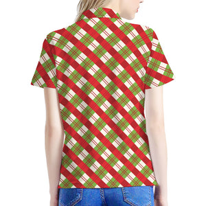 Merry Christmas Plaid Pattern Print Women's Polo Shirt