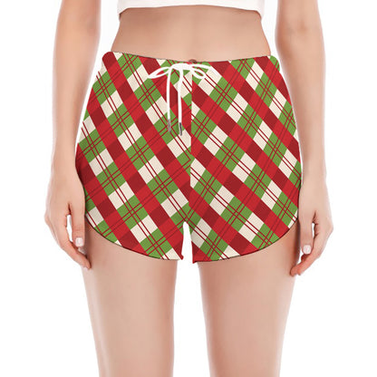 Merry Christmas Plaid Pattern Print Women's Split Running Shorts