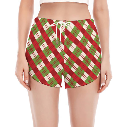 Merry Christmas Plaid Pattern Print Women's Split Running Shorts
