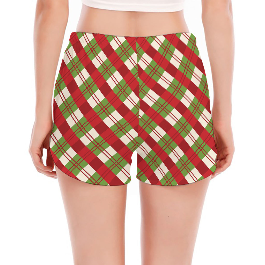 Merry Christmas Plaid Pattern Print Women's Split Running Shorts