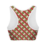 Merry Christmas Plaid Pattern Print Women's Sports Bra