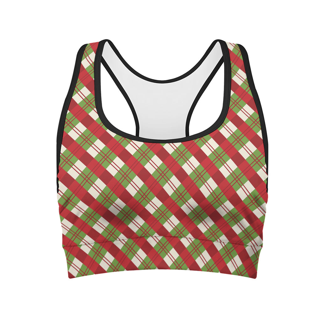 Merry Christmas Plaid Pattern Print Women's Sports Bra